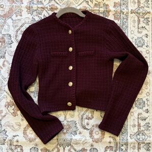 H&M Burgundy Knit Jacket with Gold Buttons